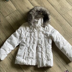 Calvin Klein Cream Snow Coat with Faux Fur Hood